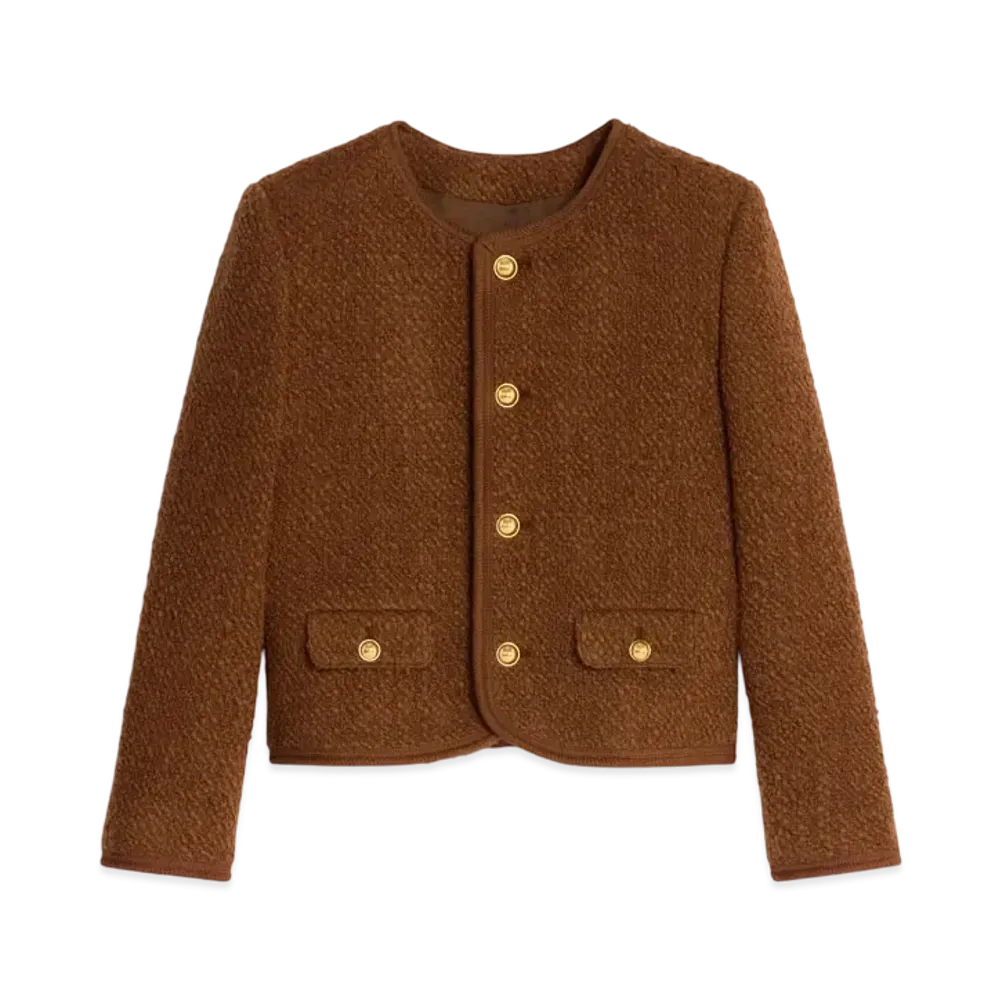CELINE Chelsea Jacket In Mohair Wool Tweed "Hazelnut"