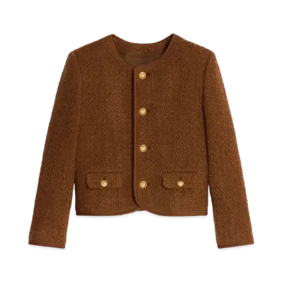 CELINE Chelsea Jacket In Mohair Wool Tweed "Hazelnut"
