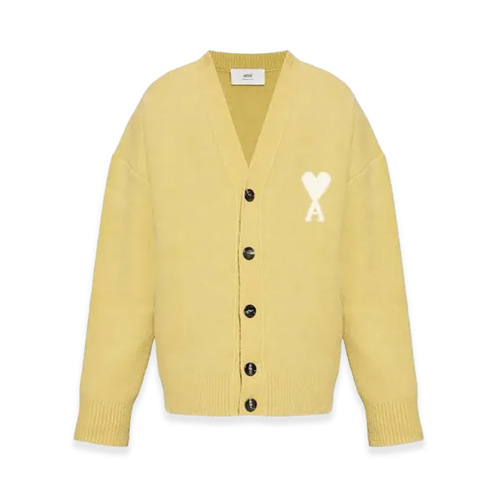 AMI PARIS Ami De Coeur Cardigan "Lime Green/Off White"