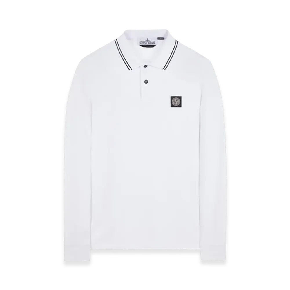 Stone Island 2SL18 Stretch Organic Pique Long-Sleeve Polo - 24SS "White"