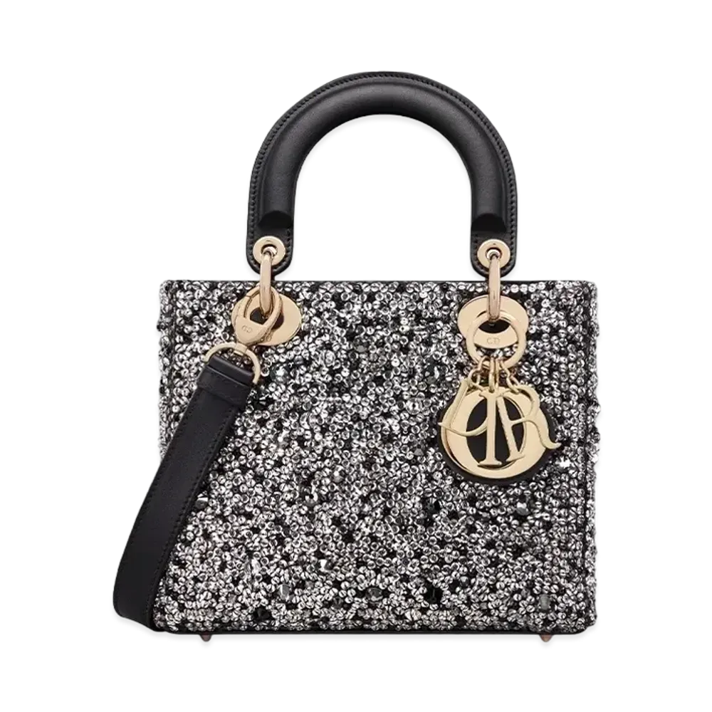 Dior Small Lady Bag Satin Tone Strass "Black/Silver"
