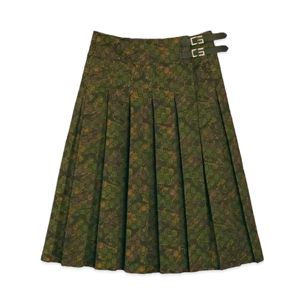 PALACE GUCCI Canvas GG-P Kilt With G Square Buckles "Camouflage"
