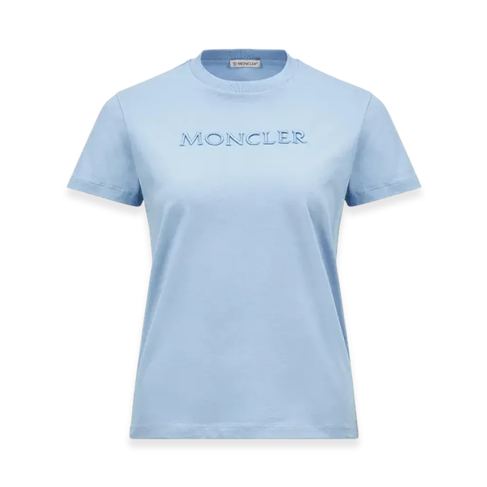 MONCLER Embroidered Tonal Logo Cotton T-Shirt "Blue"