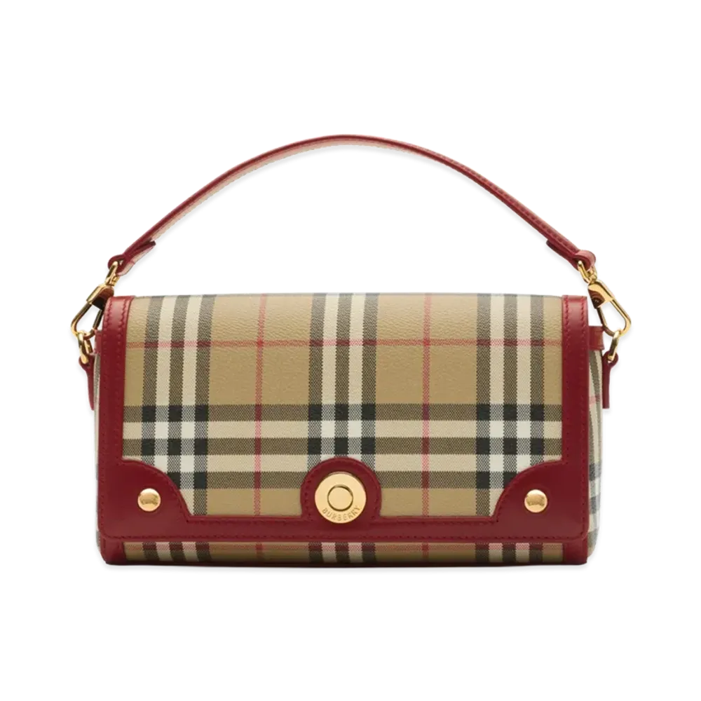 Burberry Women's Top Handle Note Bag "Archive Beige/Ruby Red"