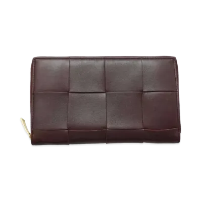 Bottega Veneta Casette Maxi Intrecciato Lambskin Calfskin Bi-fold Zip Around Wallet "Grape"