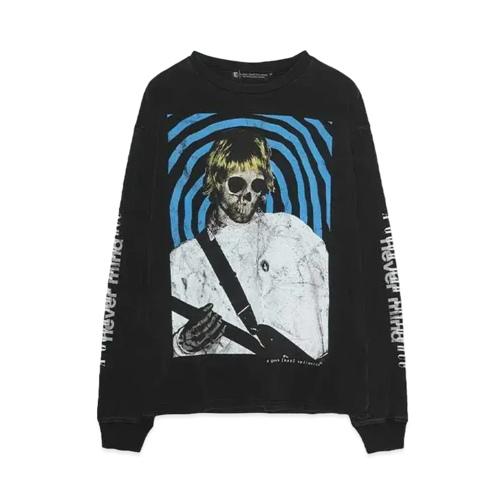 A GOOD BAD INFLUENCE SKULL FACE COBAIN LONG SLEEVE T-SHIRT "BLACK"