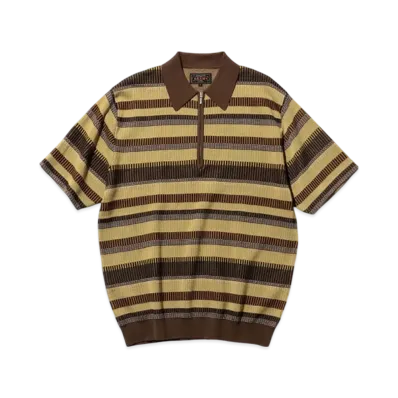 BEAMS Half Zip Knit Polo "Brown"