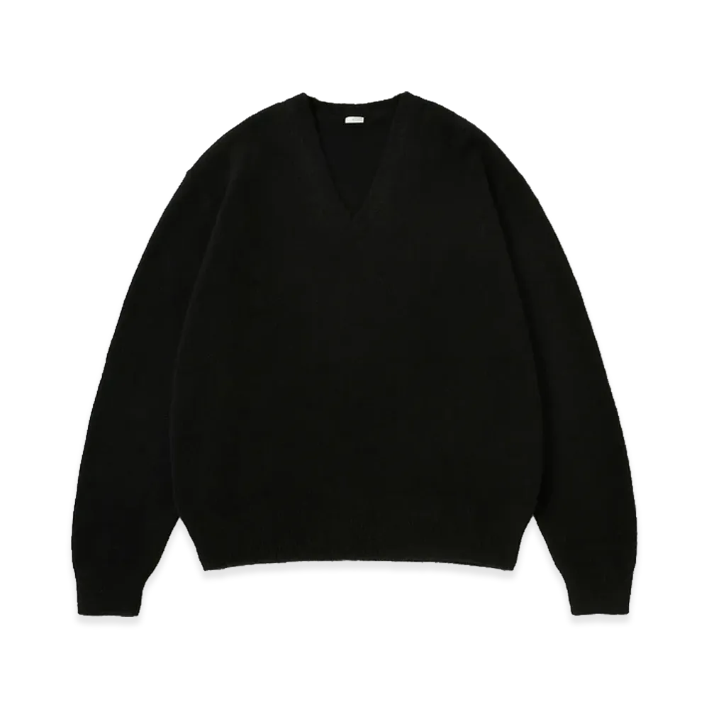 A.PRESSE Brushed Cashmere Middle Gauge V-Neck Sweater "Black"
