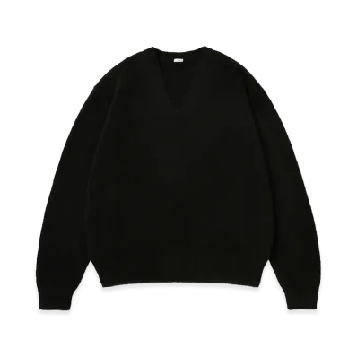 A.PRESSE Brushed Cashmere Middle Gauge V-Neck Sweater "Black"