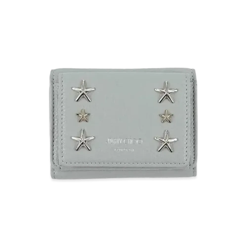 Jimmy Choo Nemo Soft Grainy Calf Leather Small Wallet With Star Studs "Moonstone"