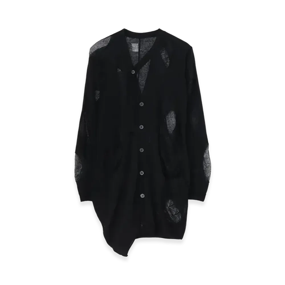 Yohji Yamamoto 12G2P Plain Stitch+Pattern Draped D Cardigan "Black"