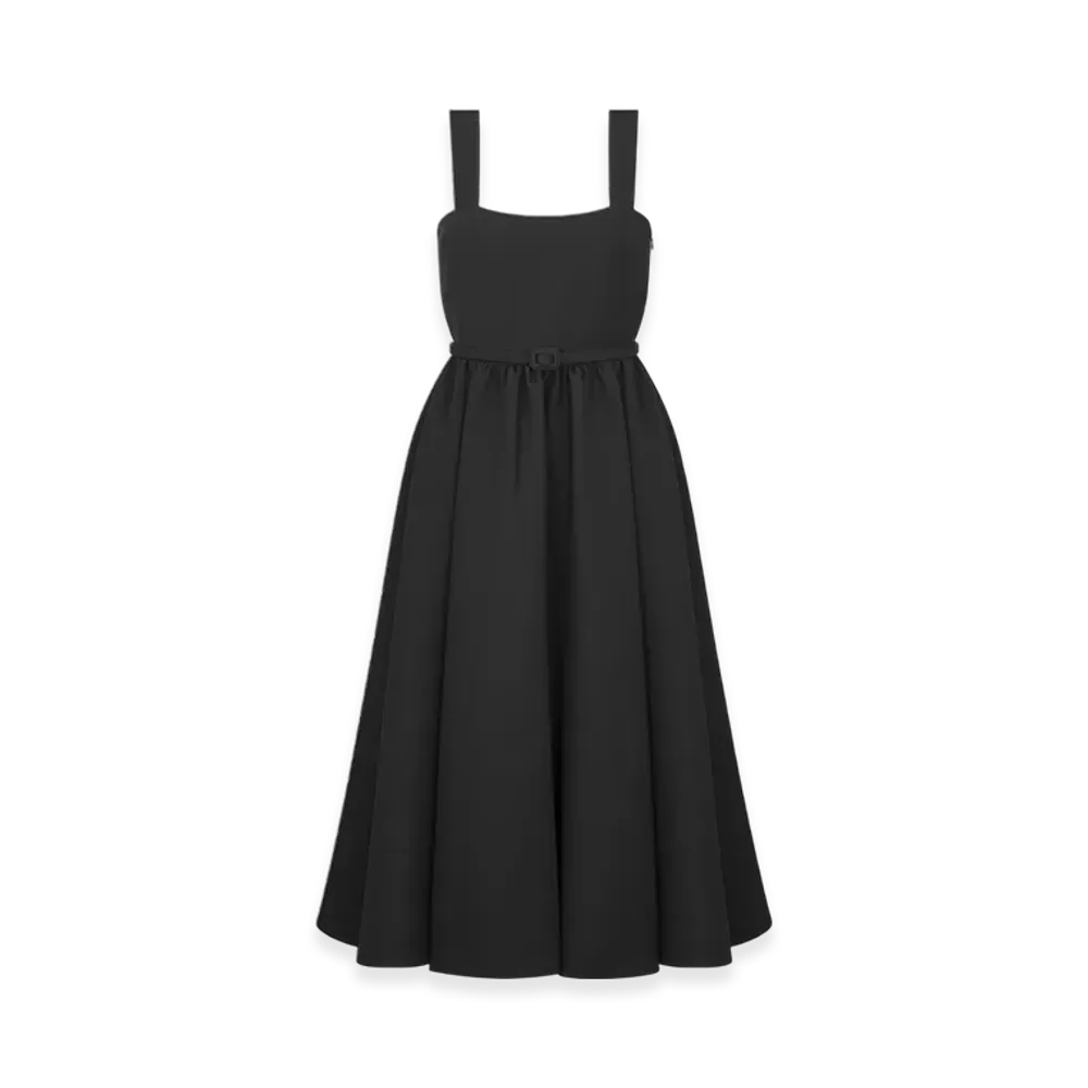 Dior Women's Mid-Length Belted Dress Wool Silk "Black"