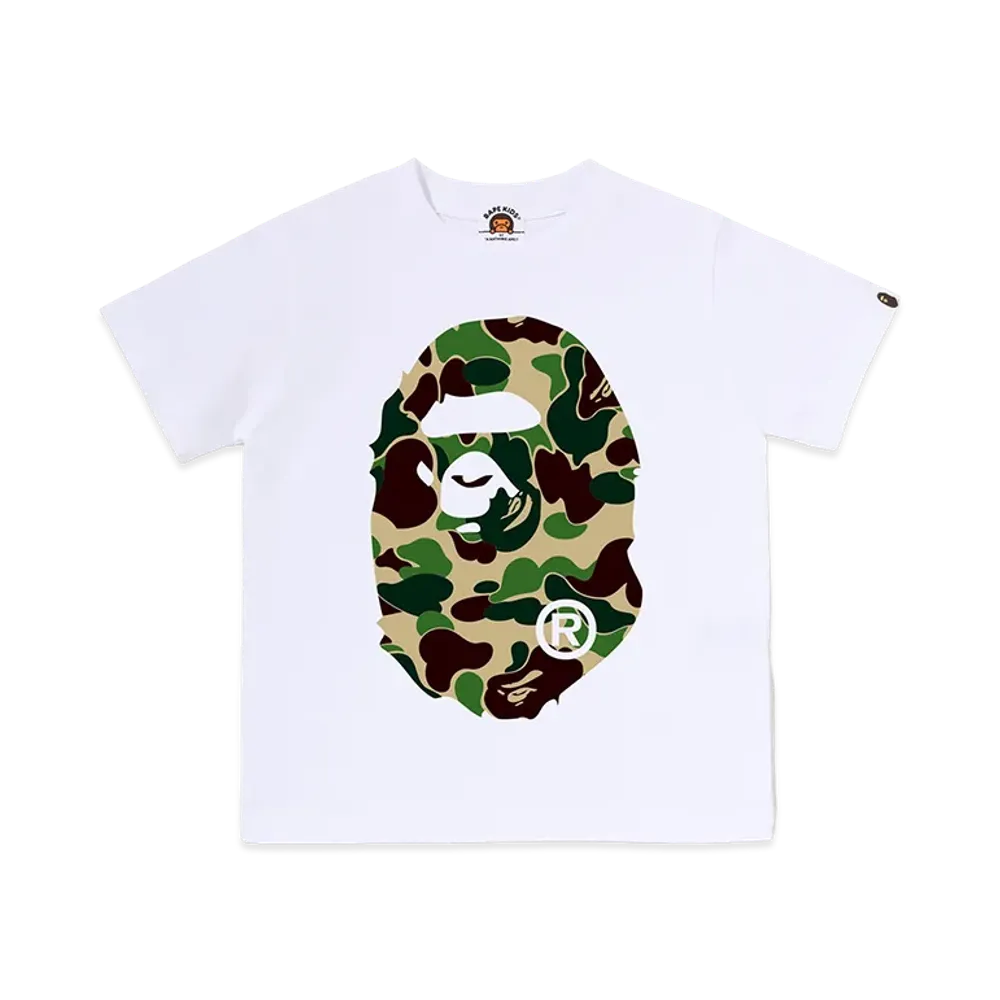 A BATHING APE Kids ABC Camo Big Ape Head Tee "White/Green"