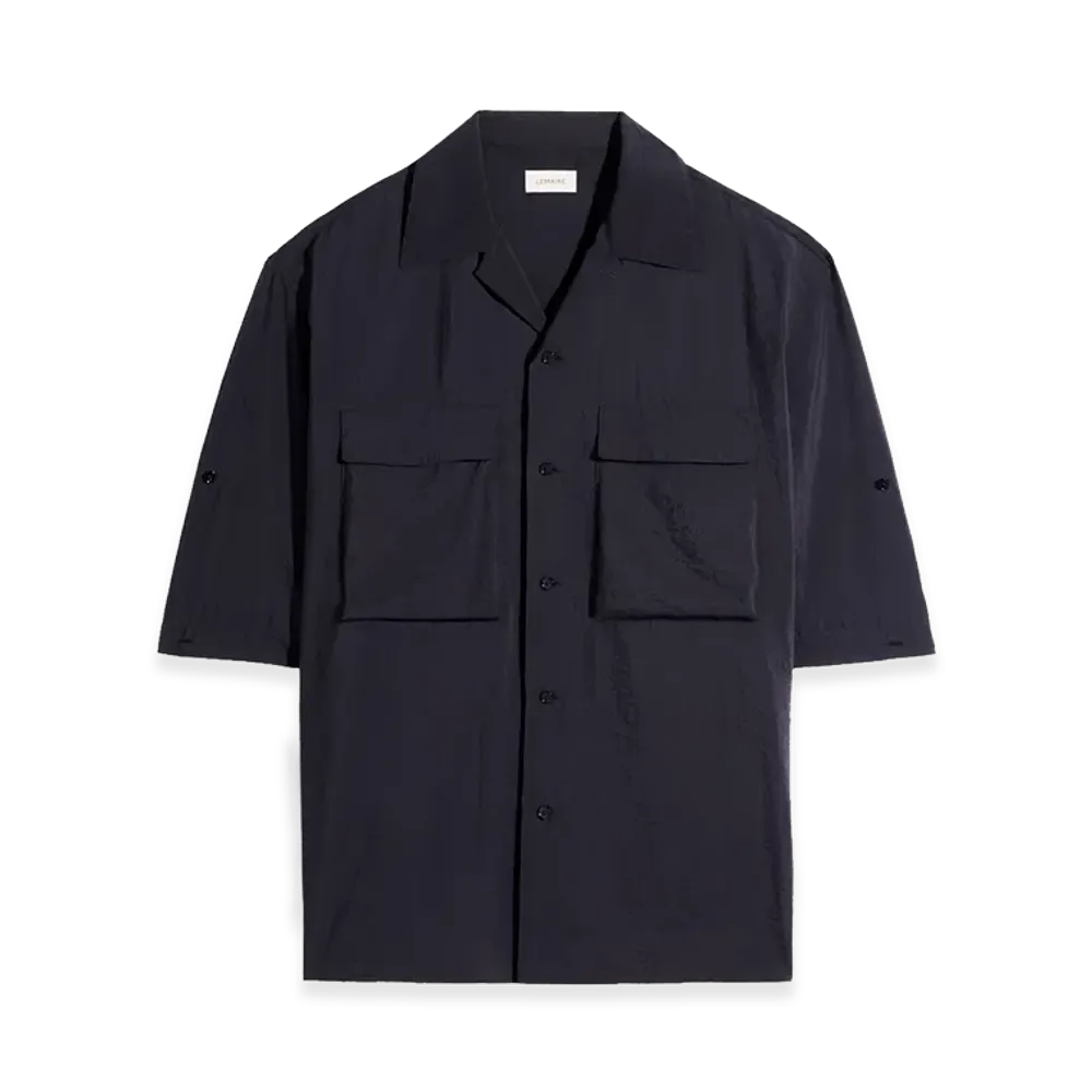 LEMAIRE Washed Technical Cotton Short Sleeve Utility Shirt "Squid Ink"