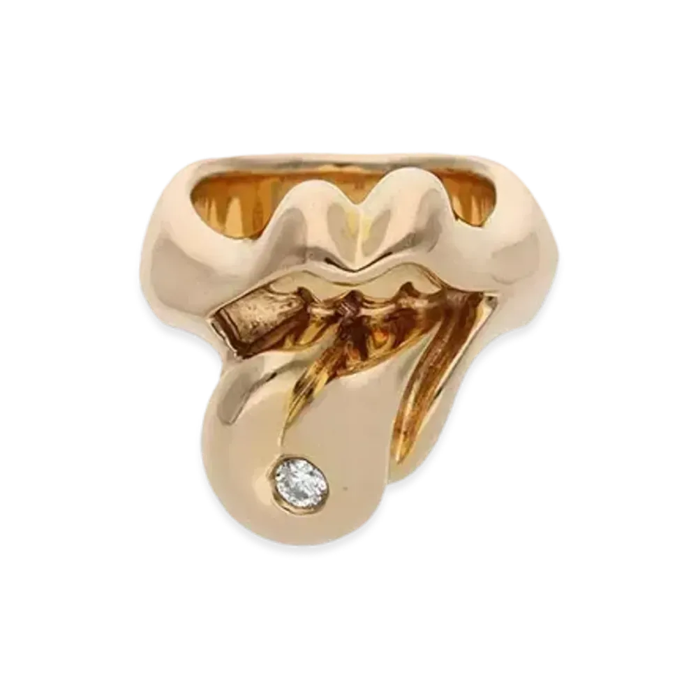 Chrome Hearts 22K Lip & Tongue Medium 1 Diamond Ring "Yellow Gold"