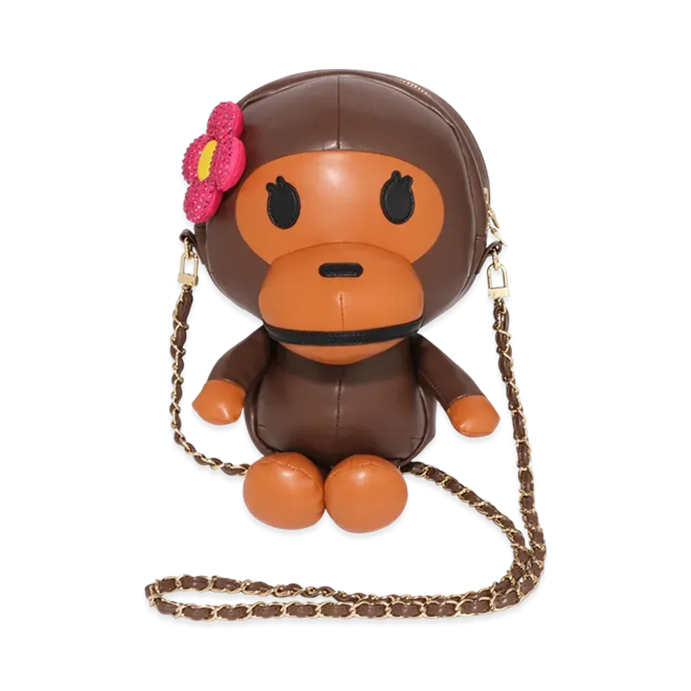 A BATHING APE Crystal Stone Baby Lisa Plush Doll Shoulder Bag "Brown"