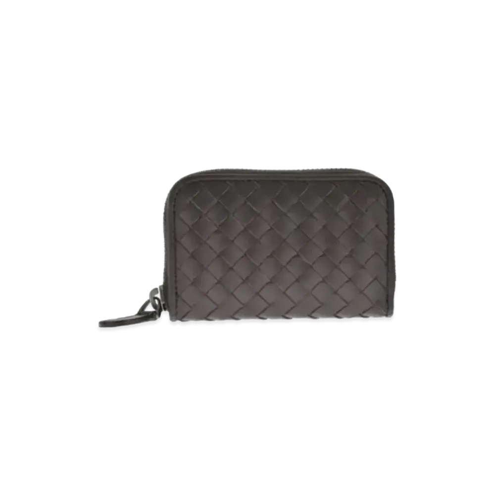 Bottega Veneta Intrecciato Calfskin Zip Around Coin Purse "Ebano"