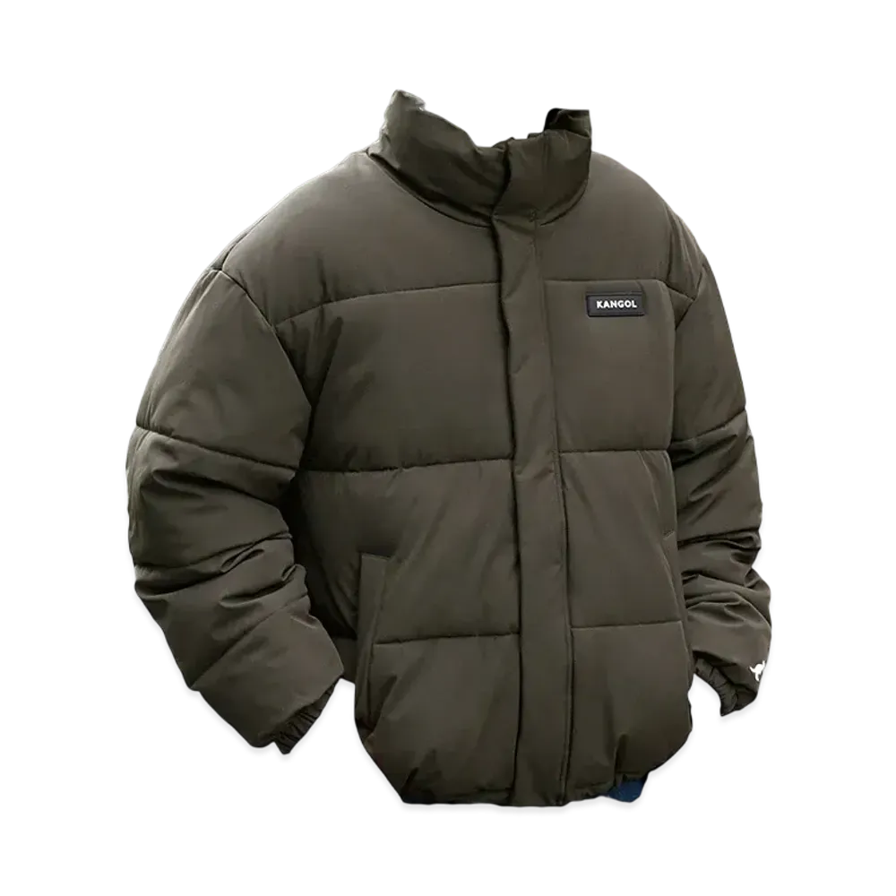 KANGOL Big Silhouette Rubber Name High Neck Volume Sleeve Padded Jacket "Ash Brown"