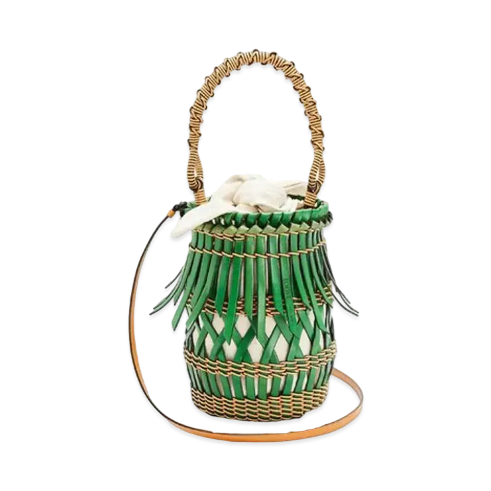 LOEWE Fringes Bucket Bag In Calfskin "Green/Honey"
