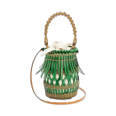 LOEWE Fringes Bucket Bag In Calfskin "Green/Honey"