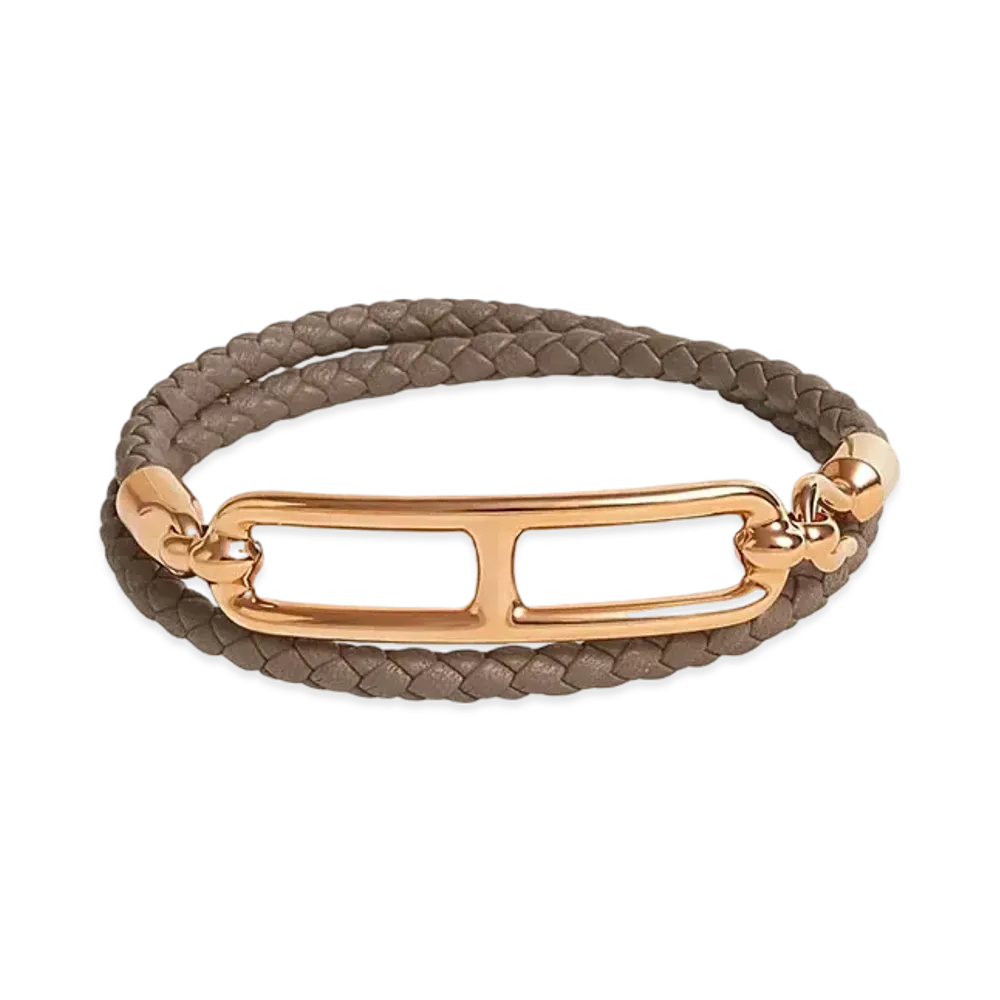 Hermes Roulis Double Tour Bracelet Swift "Etoupe/Rose Gold"