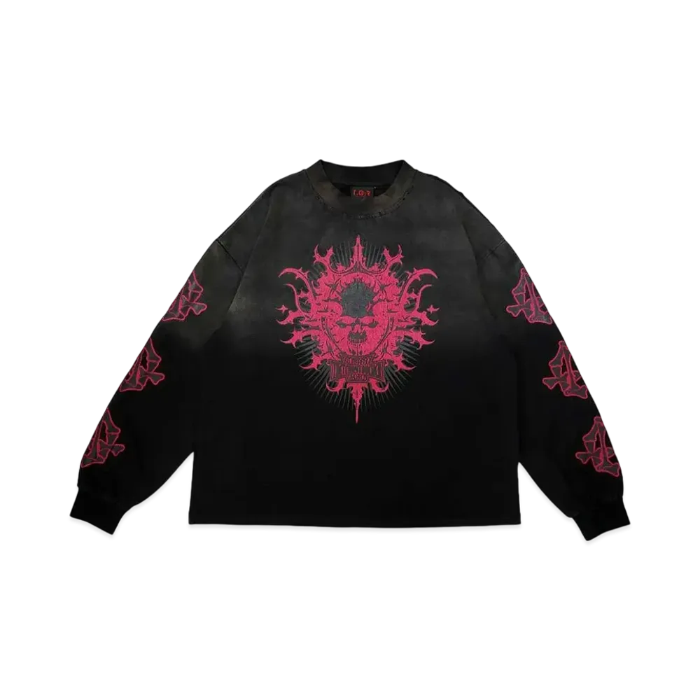 T.C.R BY TOUCHER T.C.R TRIBAL SKULL EMBLEM FADED L/S TEE "BLACK"