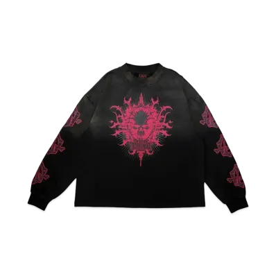 T.C.R BY TOUCHER T.C.R TRIBAL SKULL EMBLEM FADED L/S TEE "BLACK"