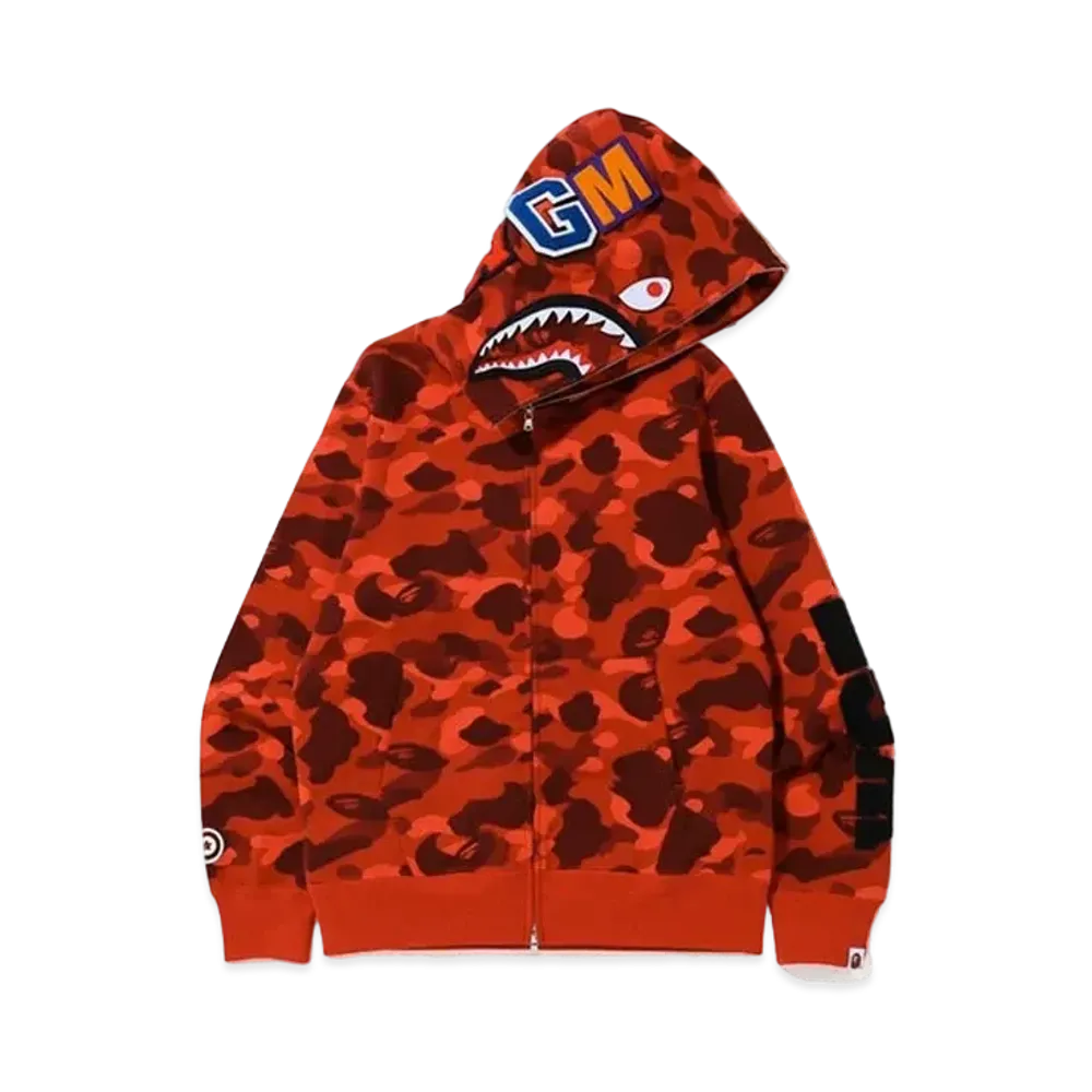 A BATHING APE Color Camo Detachable Shark Full Zip Hoodie "Red"