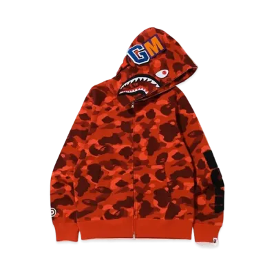 A BATHING APE Color Camo Detachable Shark Full Zip Hoodie "Red"