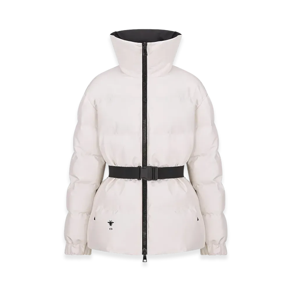 Dior Women's Alps Puffer Jacket with Belt Three Tone Quilted Technical Taffeta Star Motif "White"