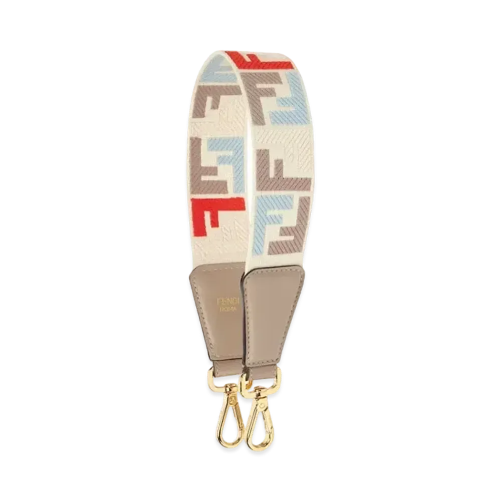 FENDI Strap You Multicolor Canvas Shoulder Strap "Red/Light Blue/Dove Gray/Cream"