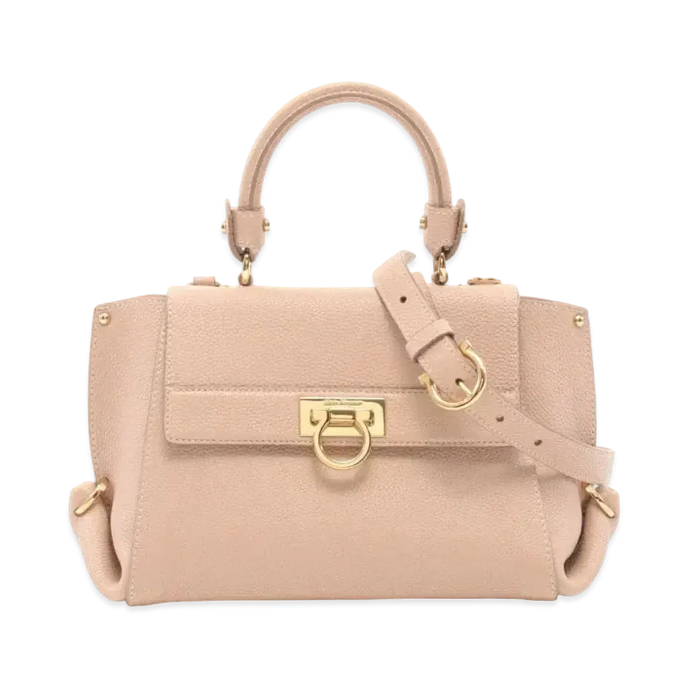 Salvatore Ferragamo Sofia Gancini Leather 2WAY Bag "Pink Beige"