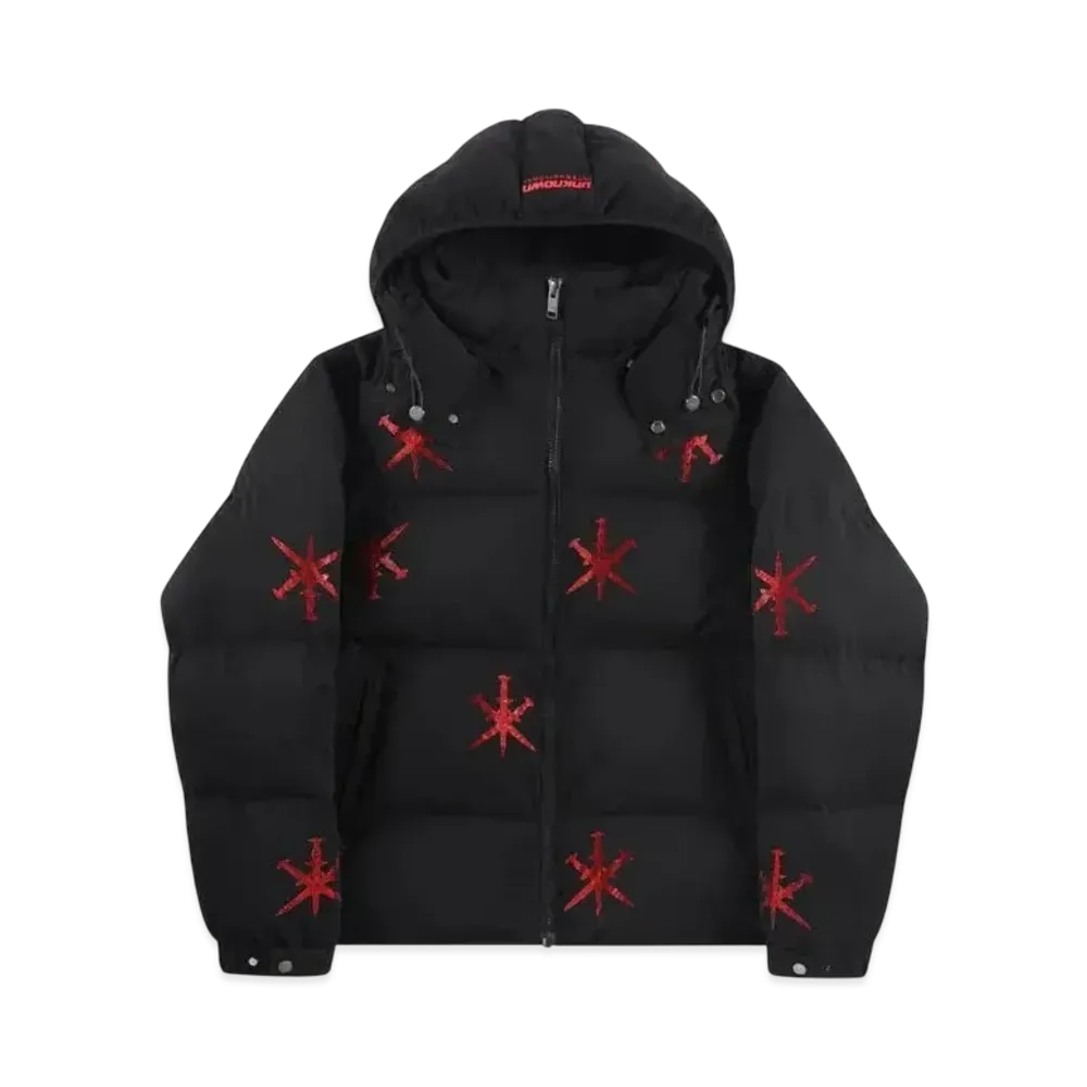 Unknown London All Over Dagger Rhinestone Puffer Jacket "Black"