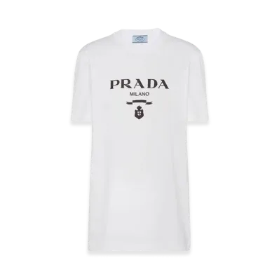 PRADA Women's Embroidered Jersey T-Shirt "White"