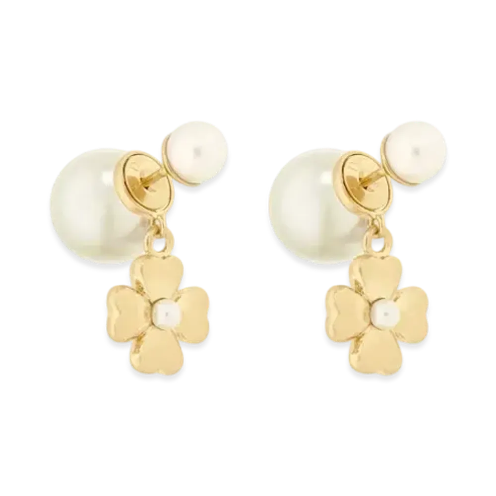 Dior Tribales Earrings Metal and Resin Pearls "Gold/White"
