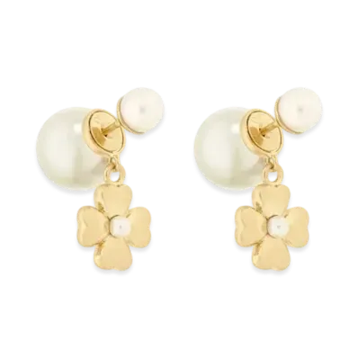 Dior Tribales Earrings Metal and Resin Pearls "Gold/White"