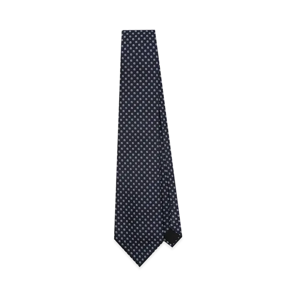 Saint Laurent Embroidered Silk Tie "Blue"