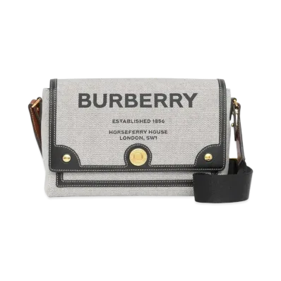 Burberry Horseferry Print Canvas Note Crossbody Bag "Black/Tan"