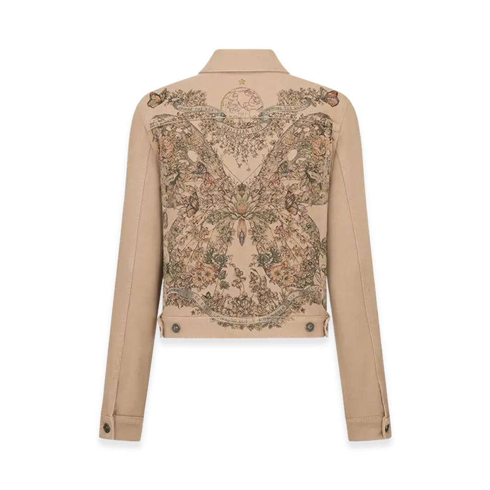 Dior Women's Jacket Denim Butterfly Around The World Motif "Beige/Multicolor"