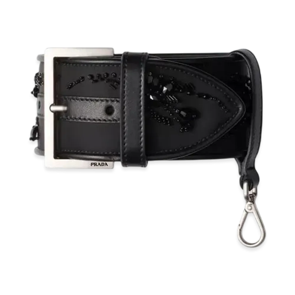 PRADA Women's Re-Nylon and Leather Wrist Strap "Black"