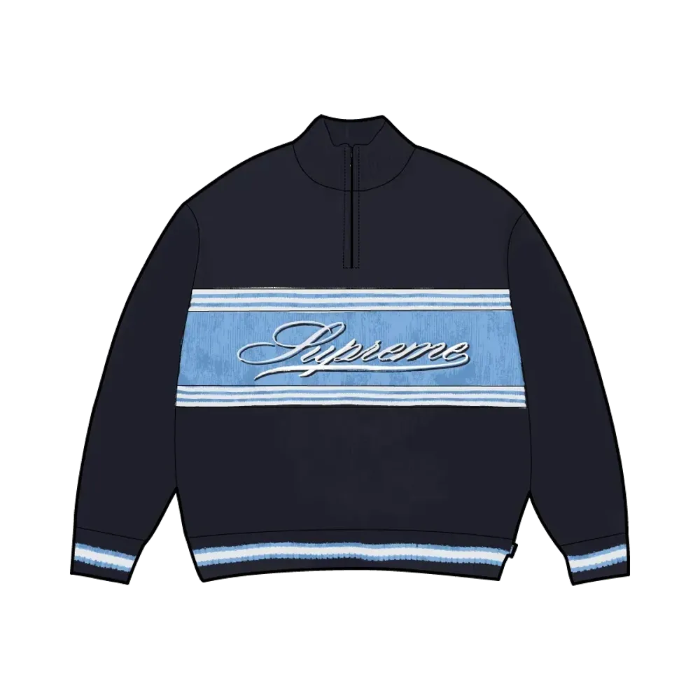 Supreme Script Stripe Half Zip Sweater "Navy"