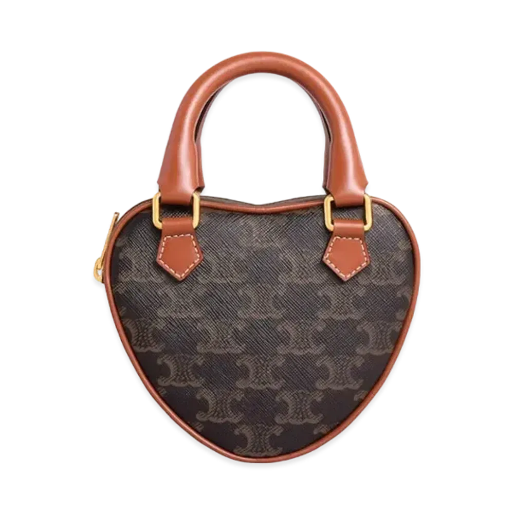 CELINE Medium Celine Heart in Triomphe Canvas and Calfskin "Tan"