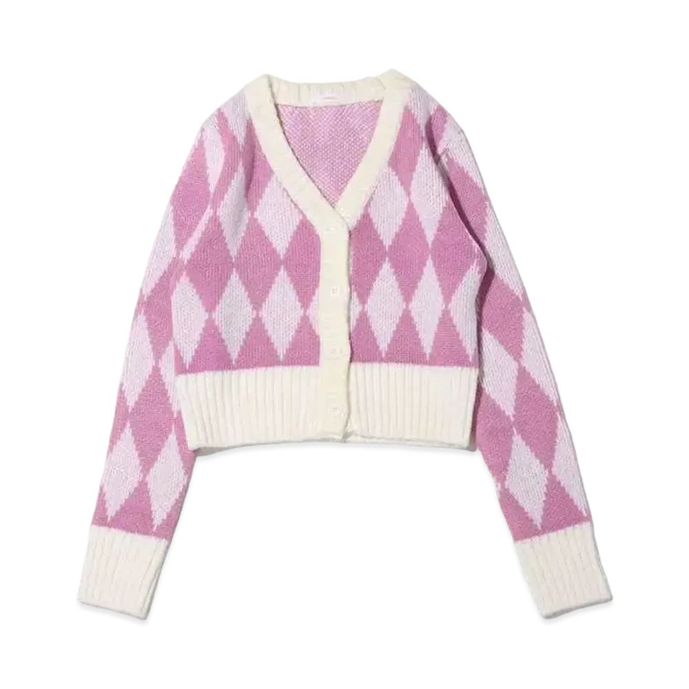 atmos pink Argyle Gala Mini Length Cardigan "Pink"
