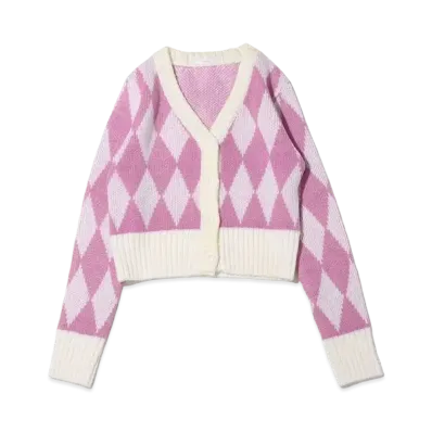 atmos pink Argyle Gala Mini Length Cardigan "Pink"