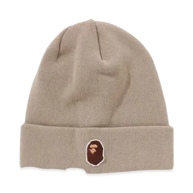 A BATHING APE One Point Ape Head Knit Cap "Beige"