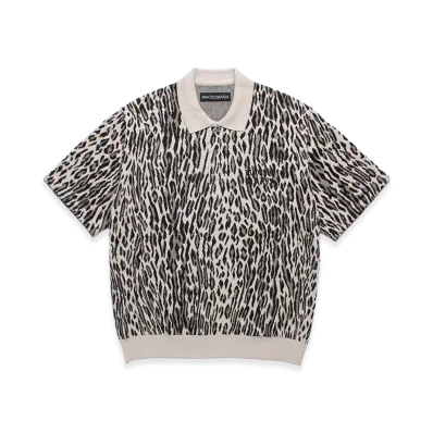 WACKO MARIA Leopard Jacquard Knit Polo Shirt "Ivory"