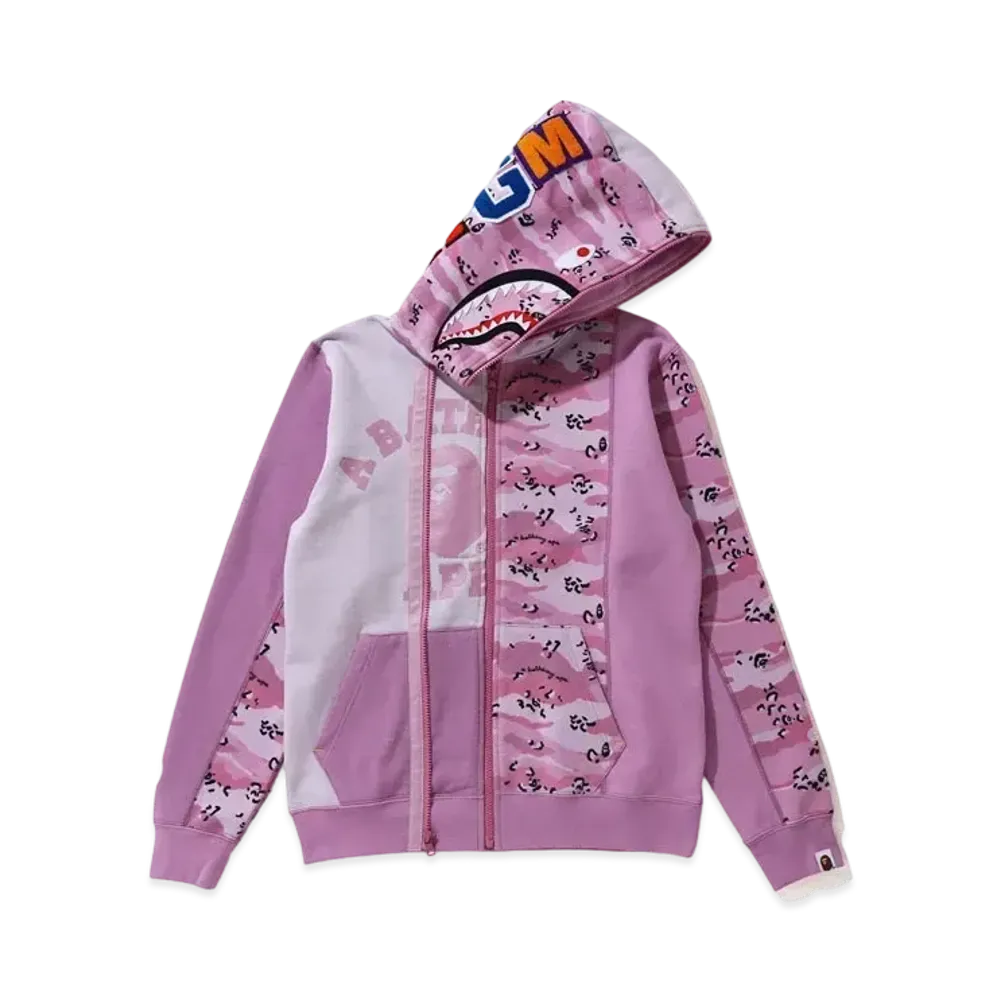 A BATHING APE DESERT CAMO PANEL SHARK FULL ZIP HOODIE "Pink"