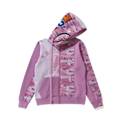 A BATHING APE DESERT CAMO PANEL SHARK FULL ZIP HOODIE "Pink"