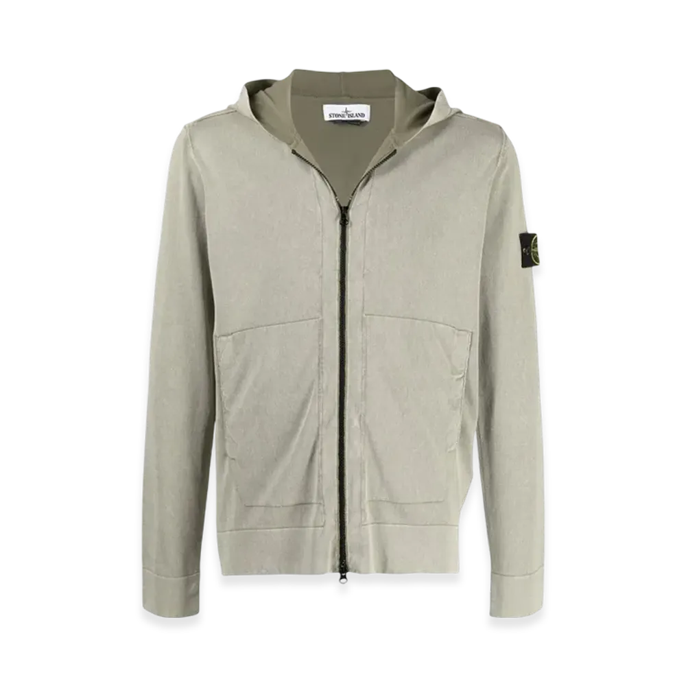Stone Island 553D9 White Frost Treatment Hooded Knit Cardigan - 21SS "Olive Green"