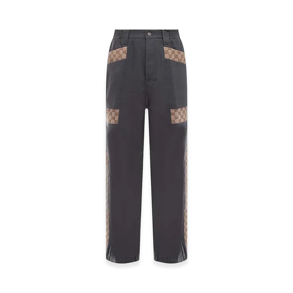 GUCCI Cotton Fabric Pants with GG Inserts "Black"